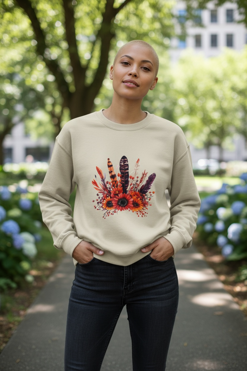 FALL FLOWERS AND FEATHERS SWEATSHIRT