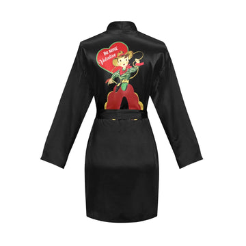 Be My Valentine Women's Long Sleeve Belted Satin Feel Dressing Lounge Robe
