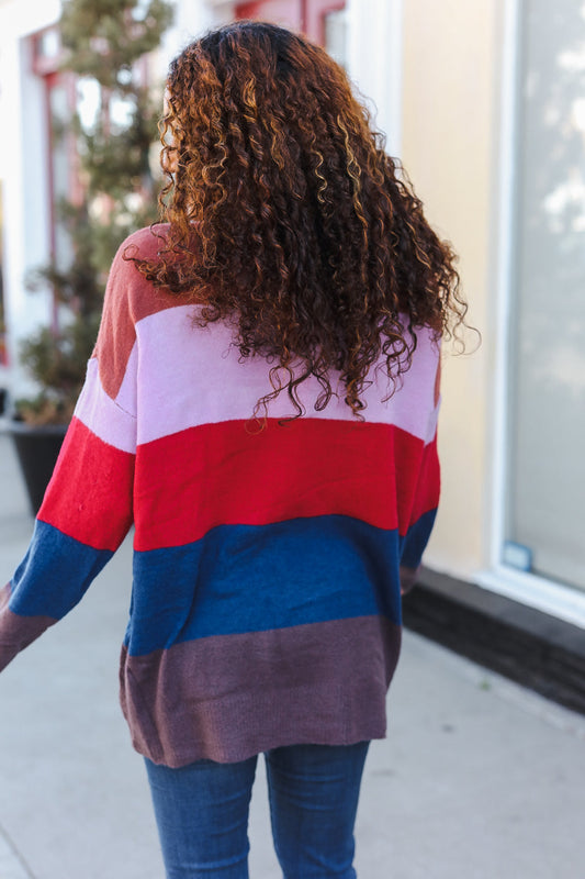 Lock Eyes Lilac Multi-Stripe Ribbed Knit Sweater Pullover - Two Heifers