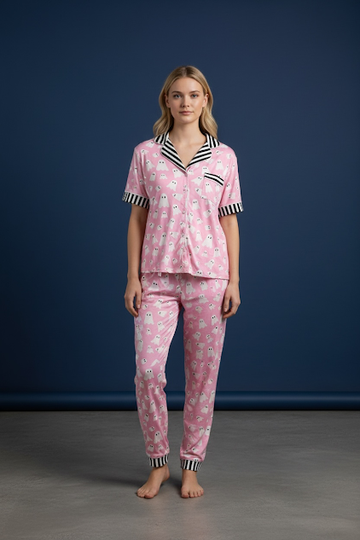 Pink and Black Ghost Pjs Halloween Seasonal