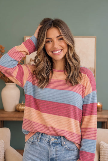 Sunny Stripes Long Sleeve Knit Top