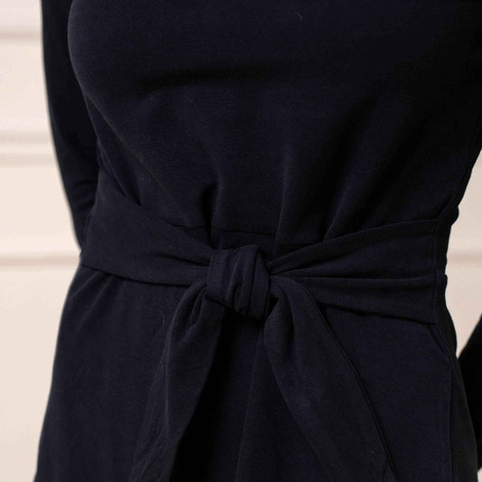 Organic Long Sleeve Tie-Waist Knit Dress