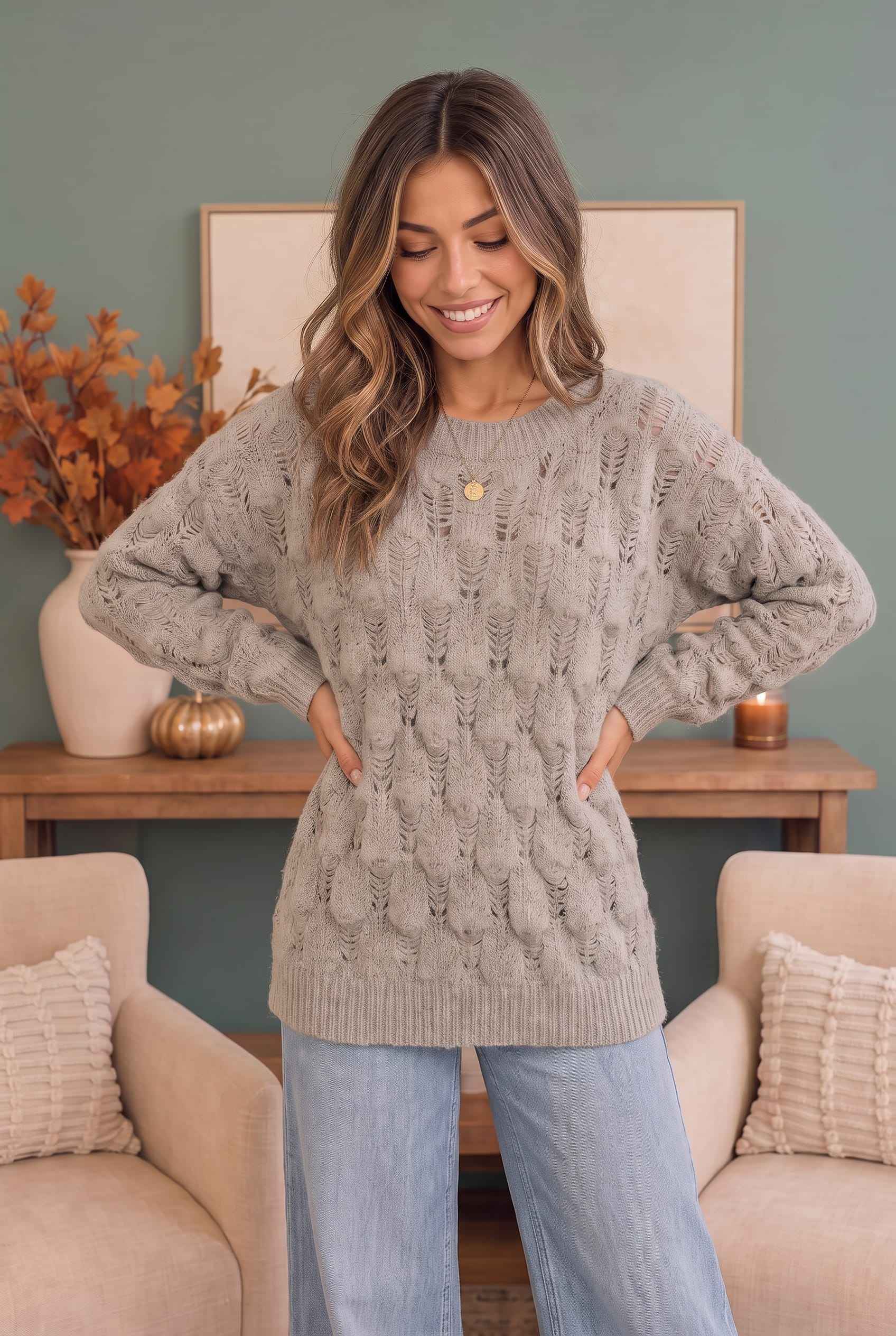 Family Dinner Pointelle Oversized Sweater