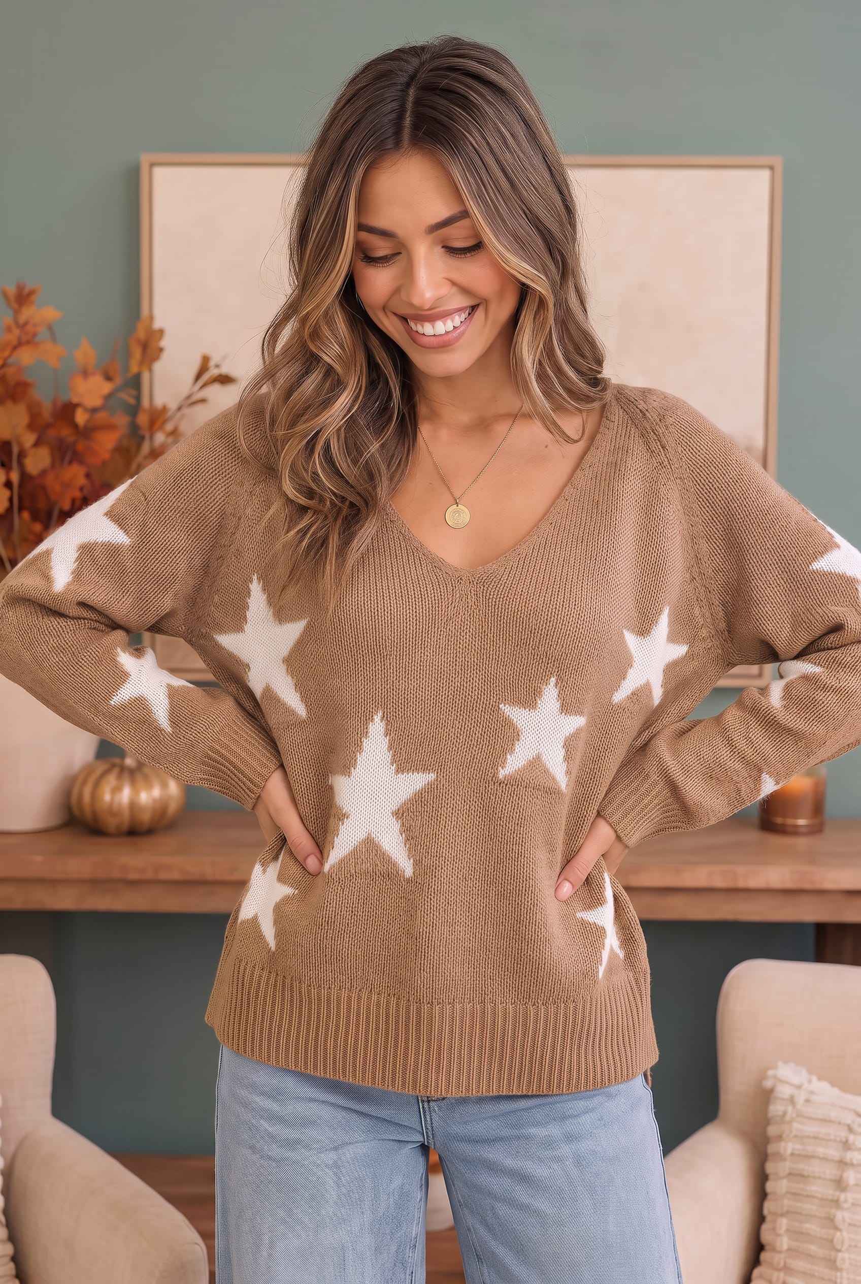 Reach For The Stars V Neck Sweater