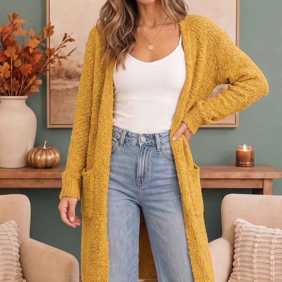 Falling For You Yellow Boucle Longline Cardigan