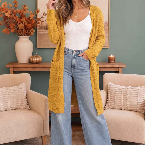Falling For You Yellow Boucle Longline Cardigan