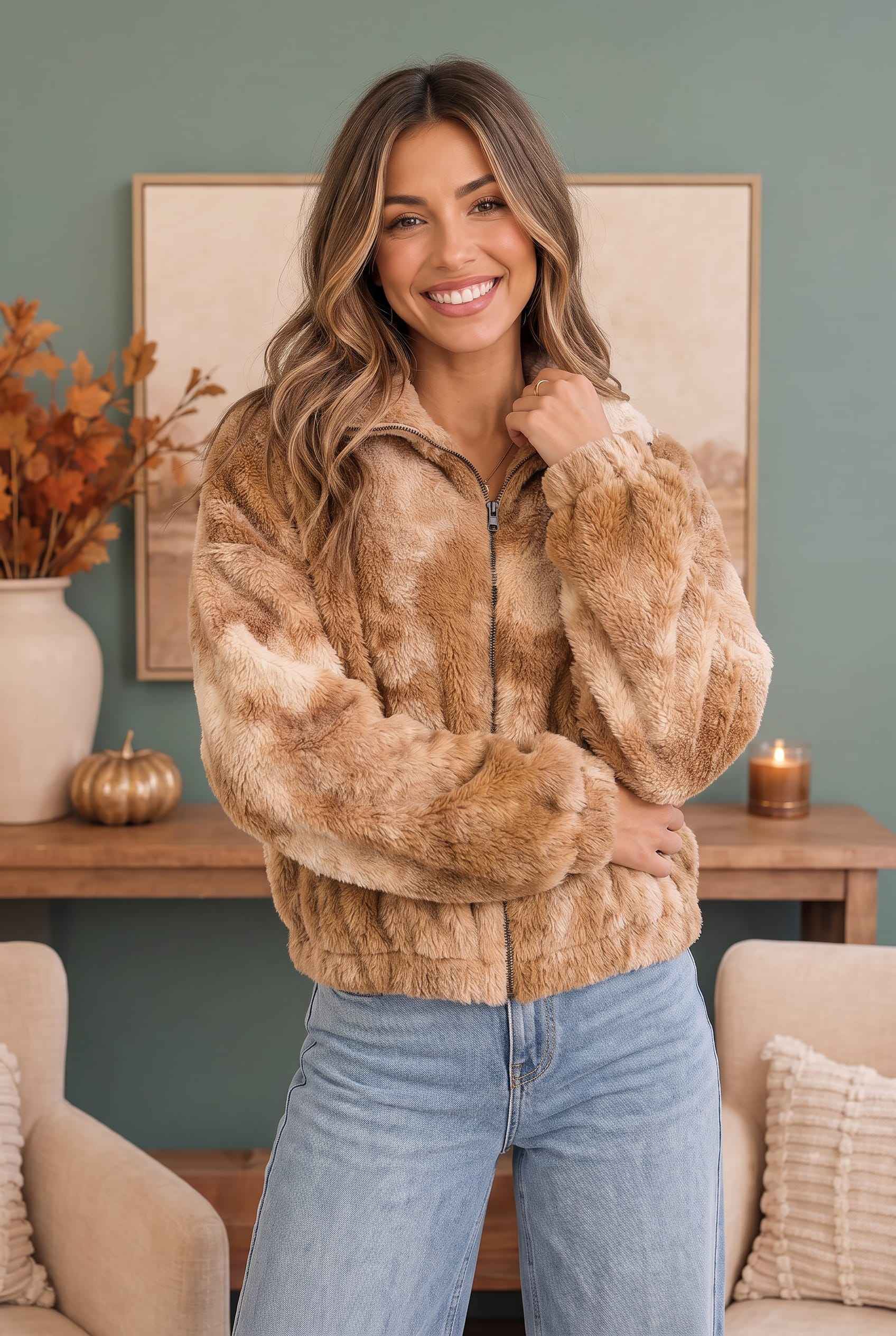Homecoming Faux Fur Zip Up Jacket