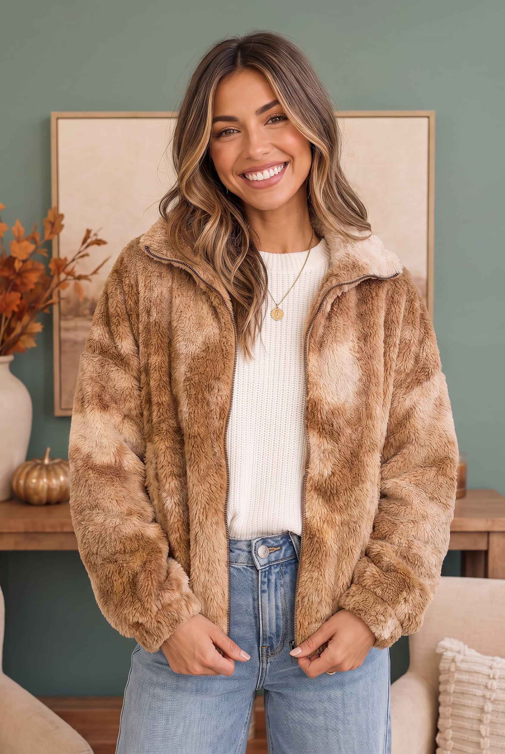 Homecoming Faux Fur Zip Up Jacket