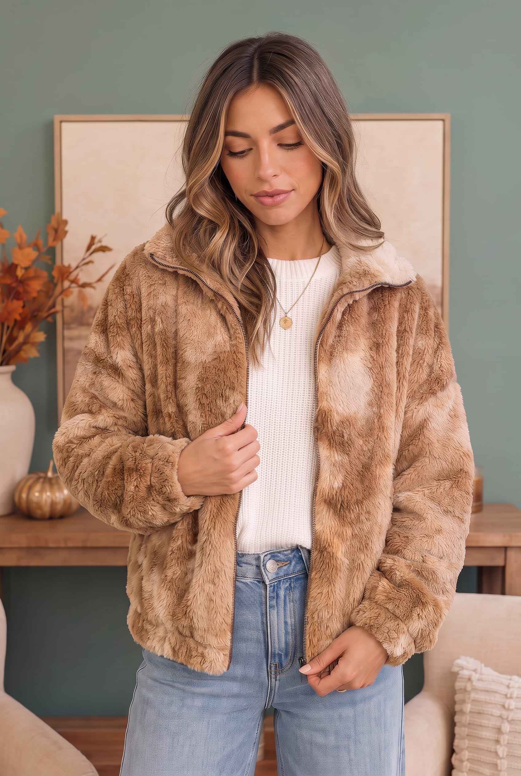Homecoming Faux Fur Zip Up Jacket