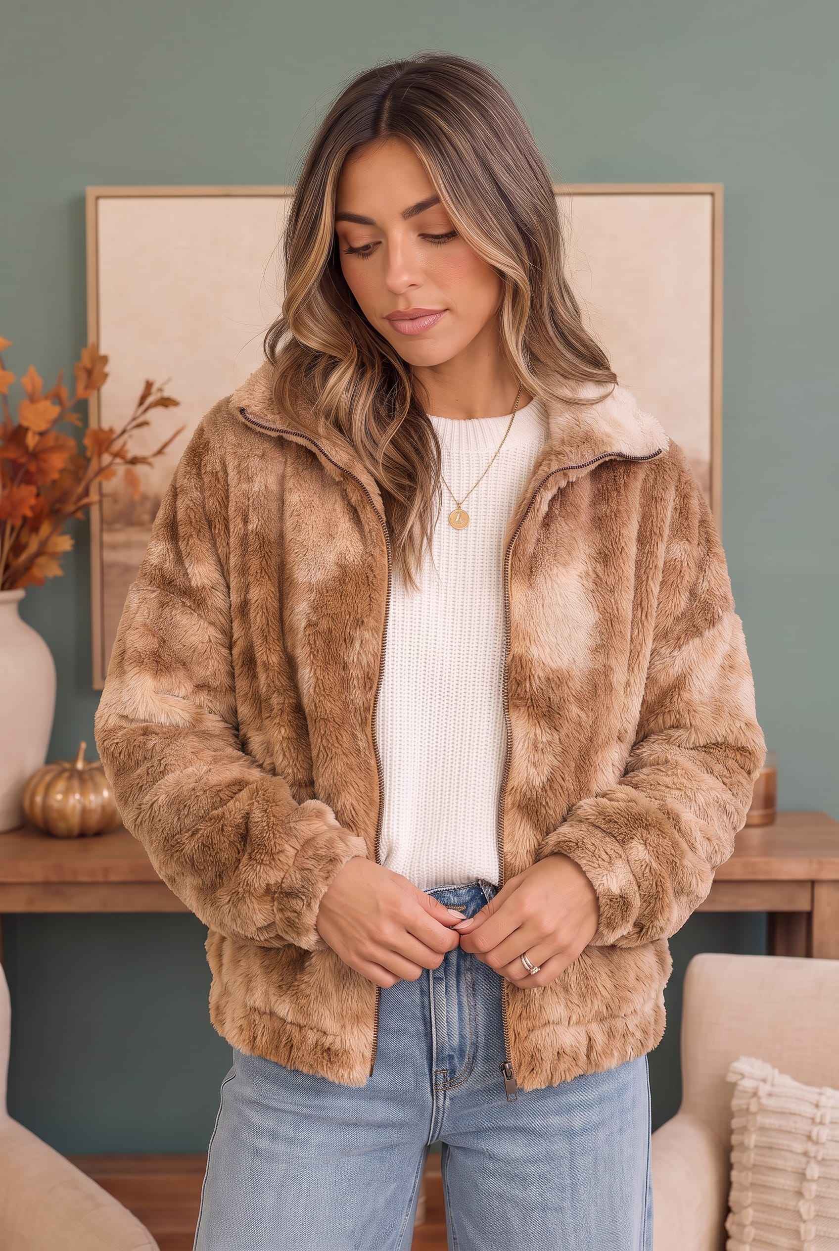 Homecoming Faux Fur Zip Up Jacket