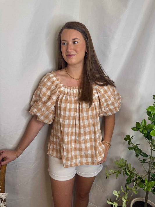 The Sand Checkered Top