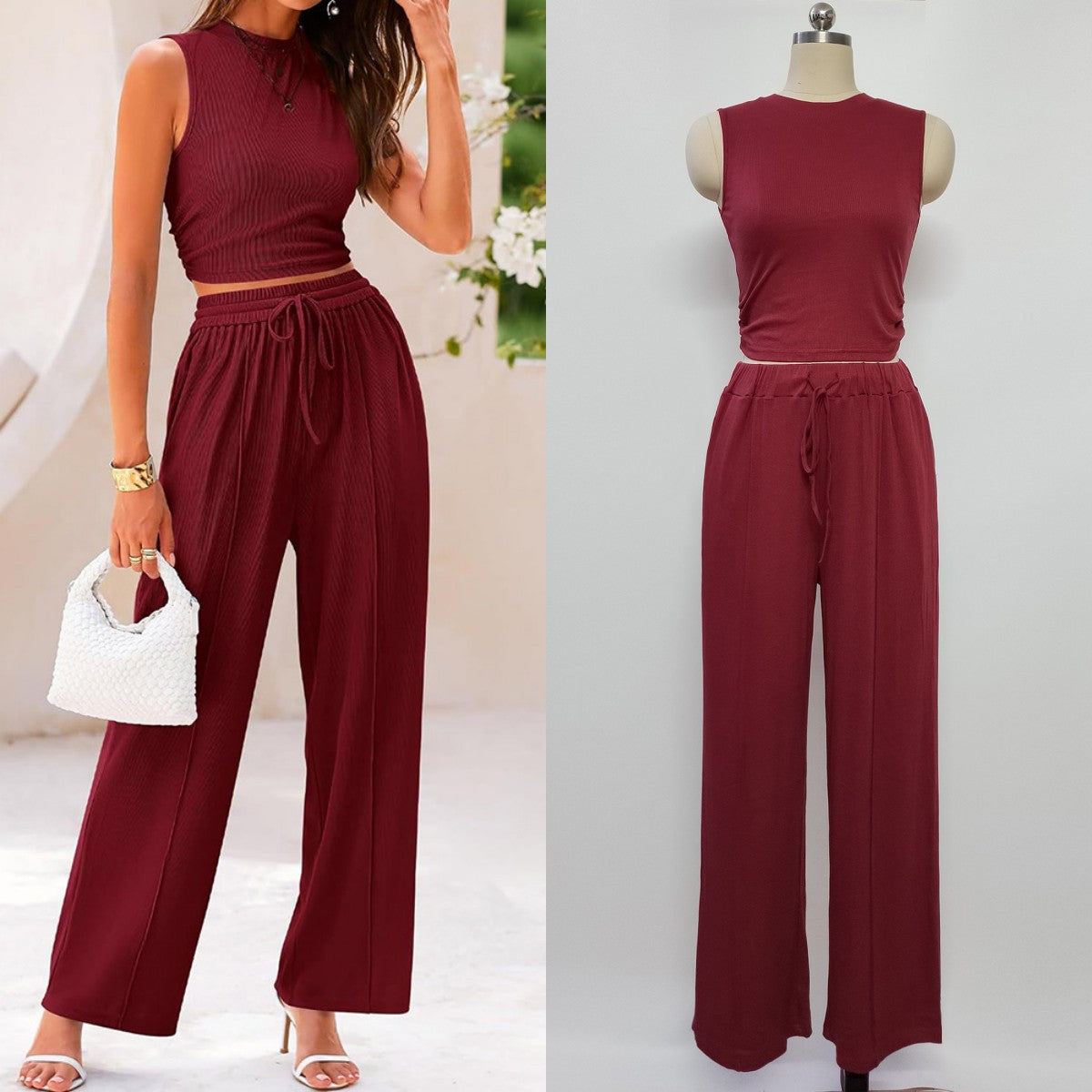 Ribbed Knit cropped tank + drawstring set - Week of 7.7