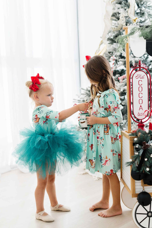 Believe in Your Elf 3/4 Sleeve Ruffle Twirl Dress