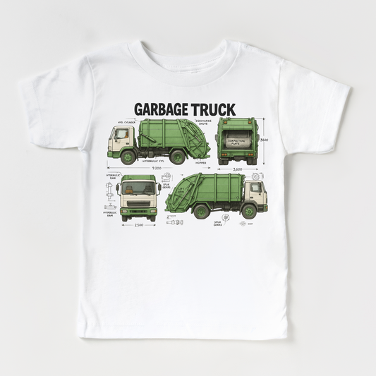 Garbage Truck Blueprints Shirt - Fun Garbage Truck Tee