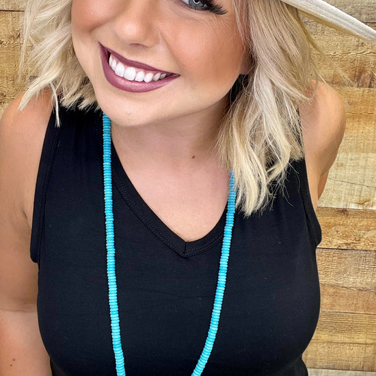 Turquoise Disk Bead Long Necklace