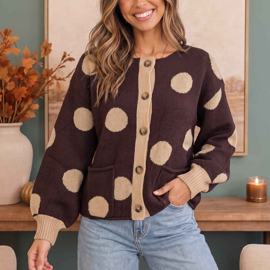 Dotty For You Chocolate Polka Dot Knit Cardigan