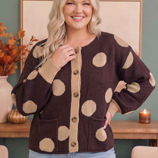 Dotty For You Chocolate Polka Dot Knit Cardigan