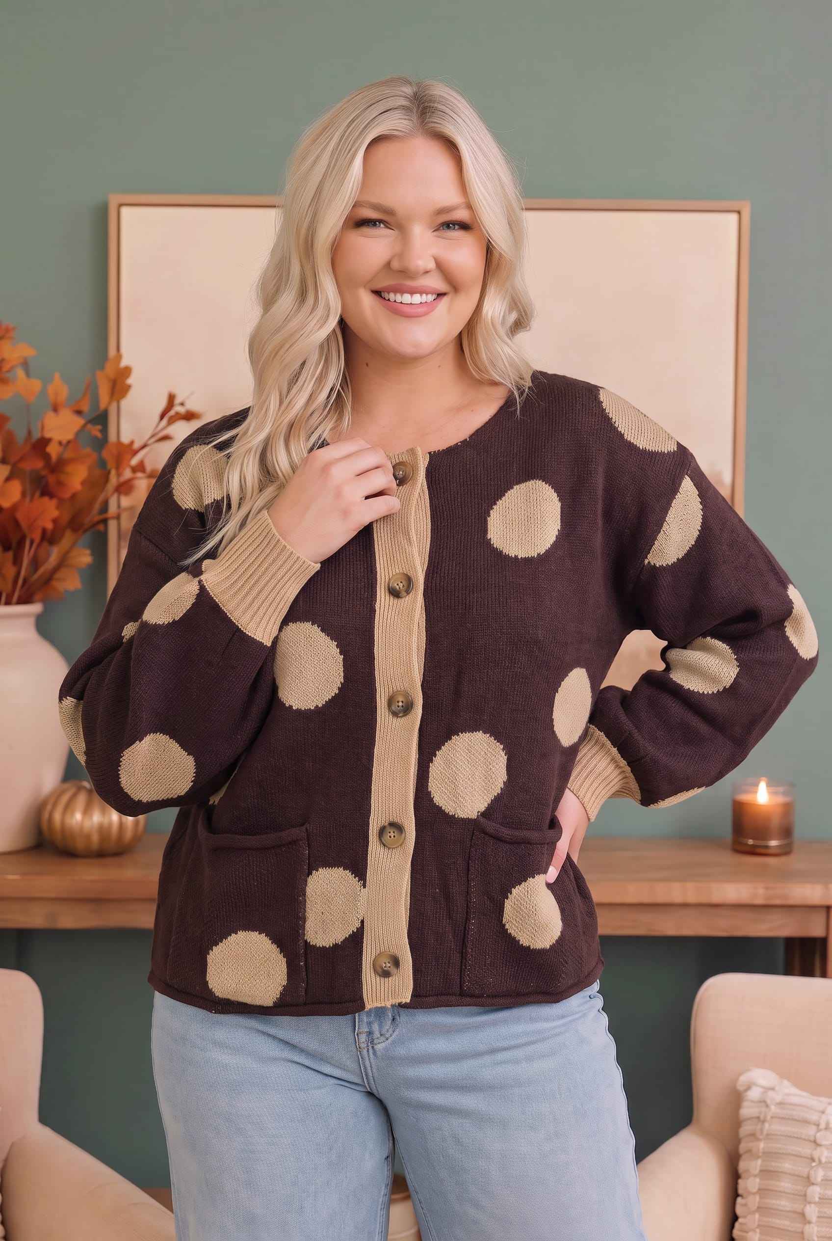 Dotty For You Chocolate Polka Dot Knit Cardigan