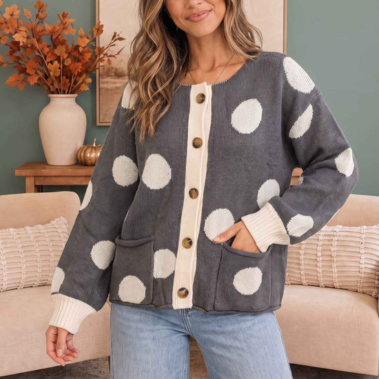 Dotty For You Charcoal Polka Dot Knit Cardigan