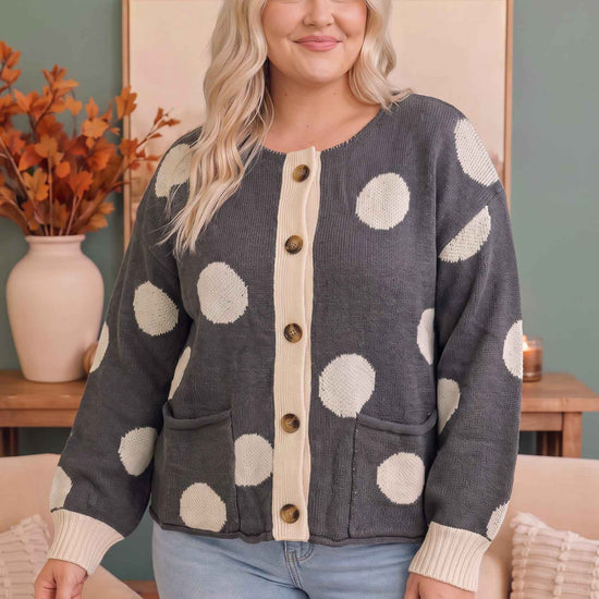 Dotty For You Charcoal Polka Dot Knit Cardigan