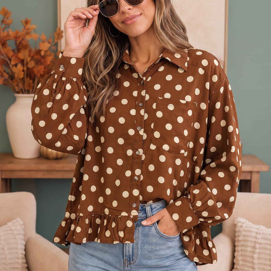 Spotted in Style Polka Dot Ruffle Blouse