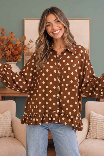 Spotted in Style Polka Dot Ruffle Blouse