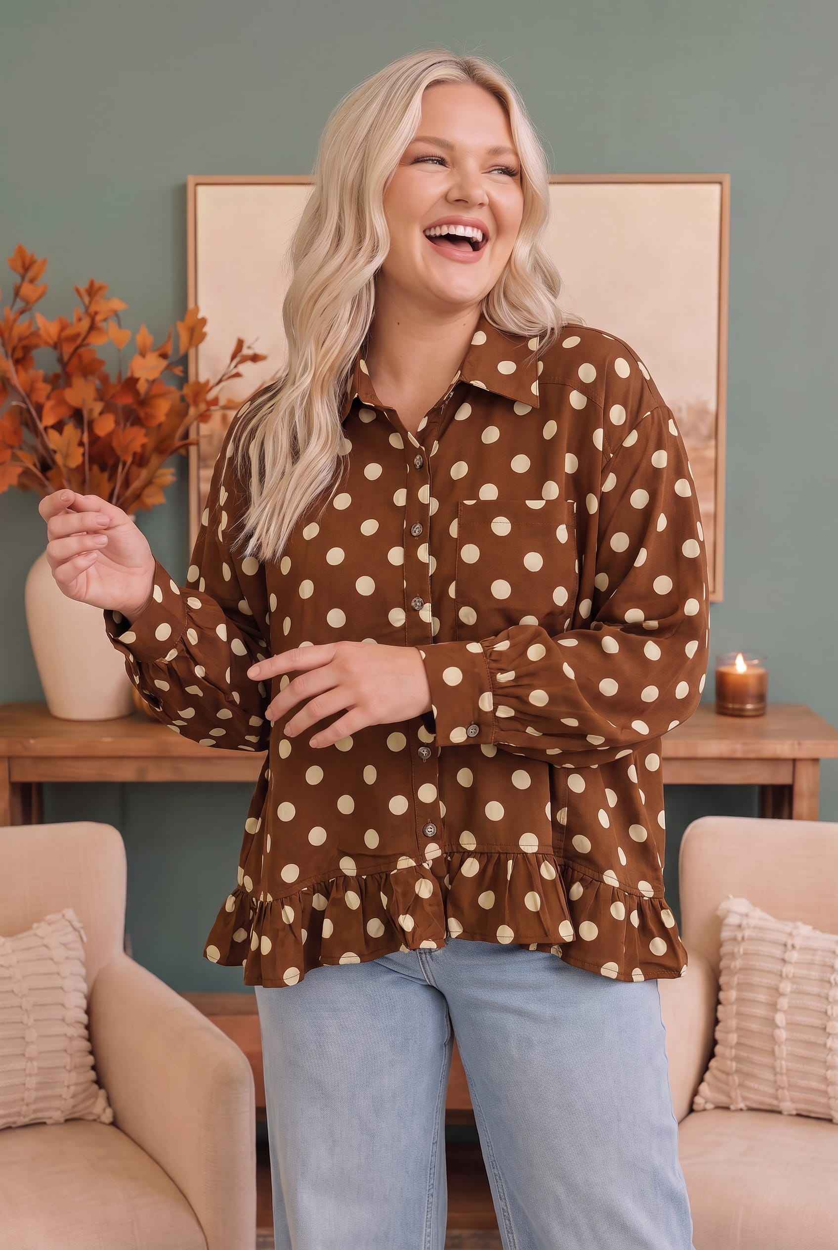 Spotted in Style Polka Dot Ruffle Blouse