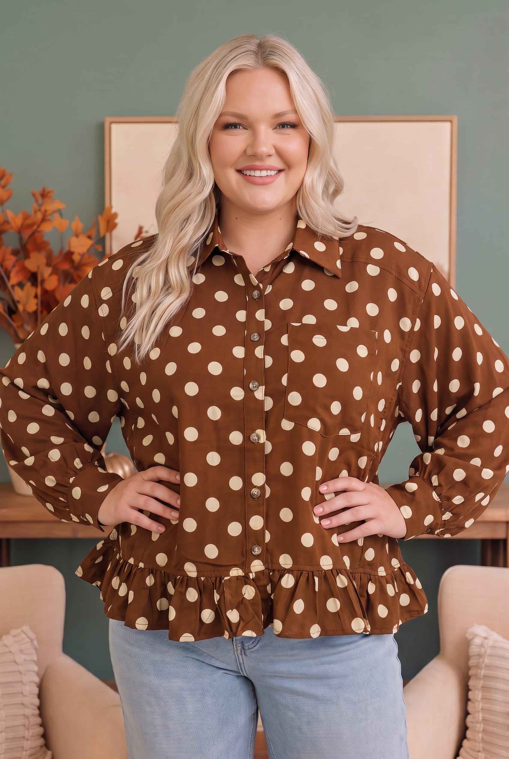 Spotted in Style Polka Dot Ruffle Blouse