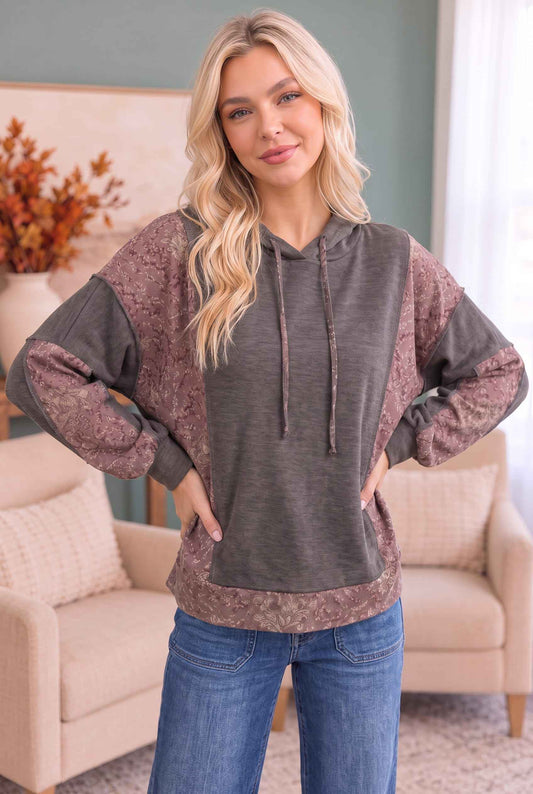 Mix and Match Patchwork Drawstring Hoodie