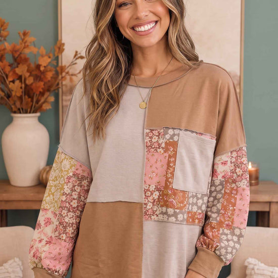 Neapolitan Patchwork Floral Colorblock Pullover