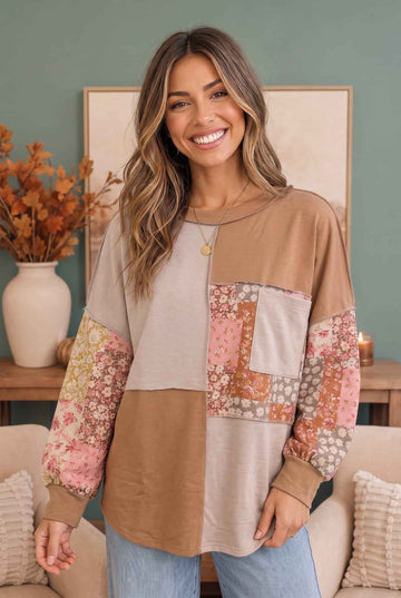 Neapolitan Patchwork Floral Colorblock Pullover
