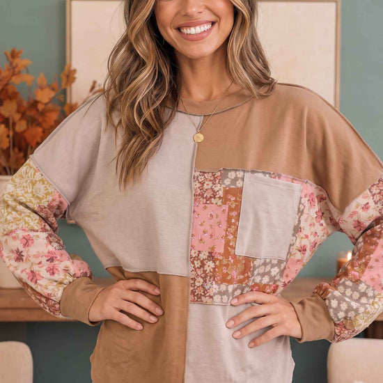 Neapolitan Patchwork Floral Colorblock Pullover