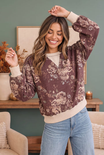 Antique Bouquet Sweatshirt in Mocha