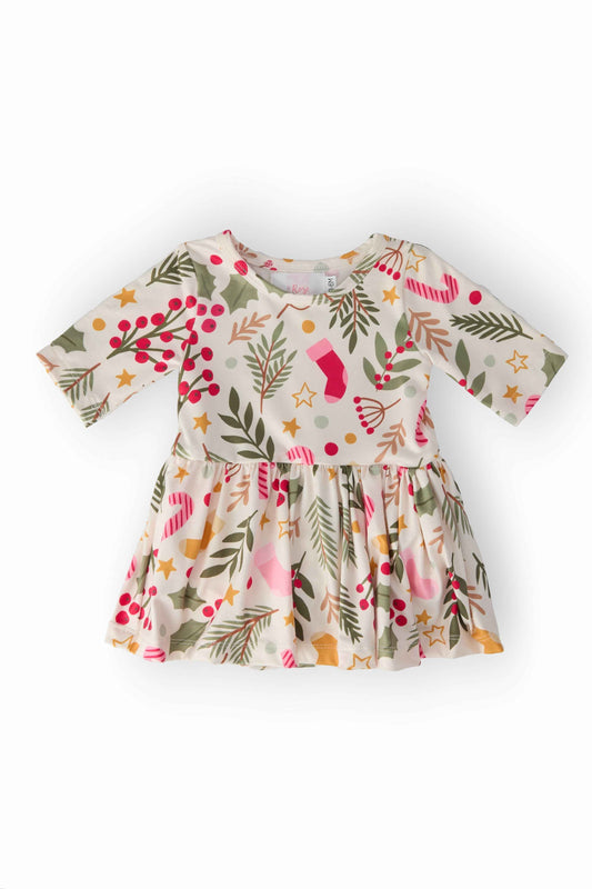 Holly Jolly Christmas 3/4 Sleeve Twirl Bodysuit