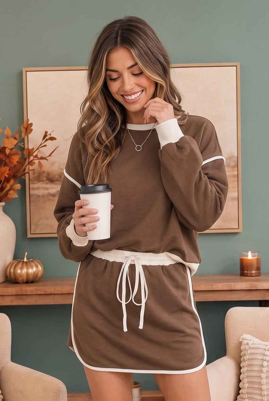 Coffee Run Mocha Sweatshirt and Mini Skort Set