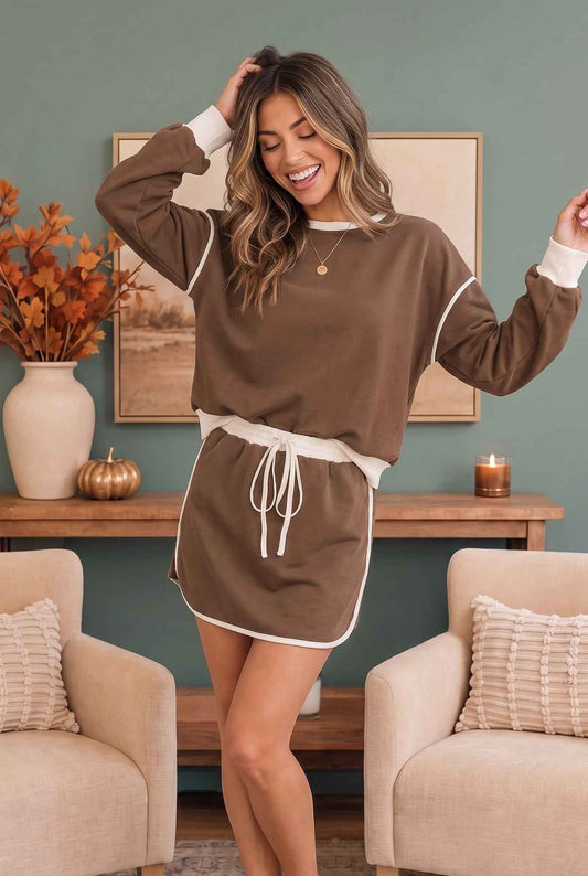 Coffee Run Mocha Sweatshirt and Mini Skort Set