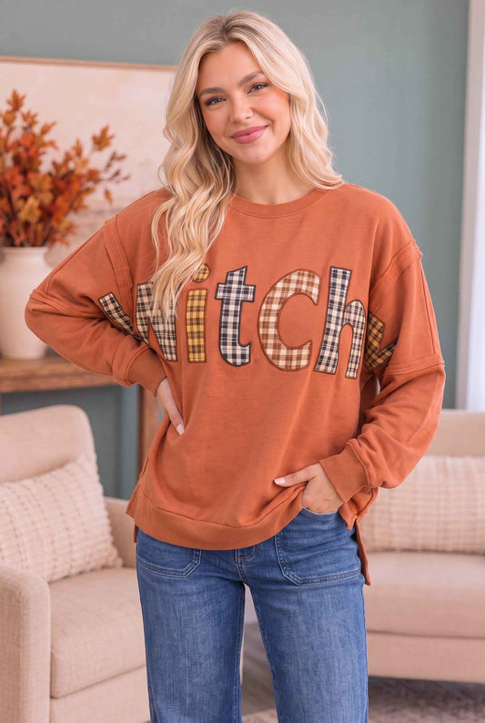 Witchy Plaid Patch Sweatshirt
