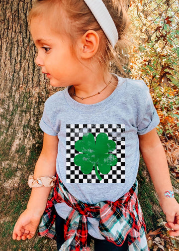 YOUTH Pre Order: Checkered Shamrock Tee *GREY (XS-XL)