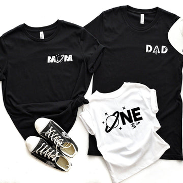 Mom Space Themed & Dad Space Themed Birthday party T-shirt (corner)