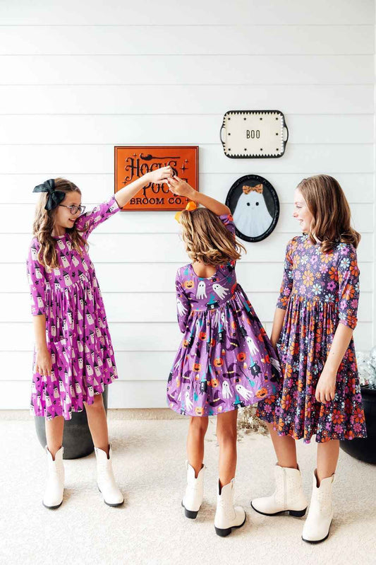 No Tricks, Just Treats 3/4 Sleeve Pocket Twirl Dress
