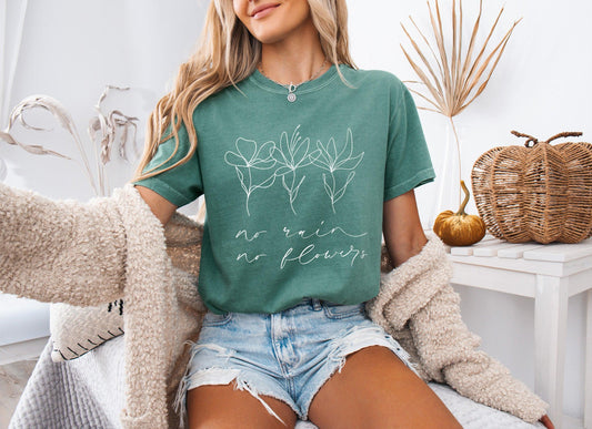 No rain No flowers Botanical wildflowers Garment Dyed T Shirt