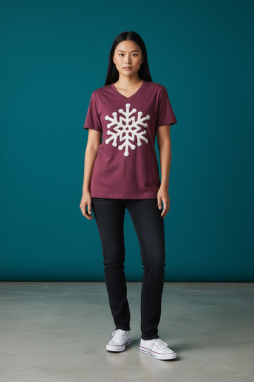 Crocheted Snowflake V-Neck Tee