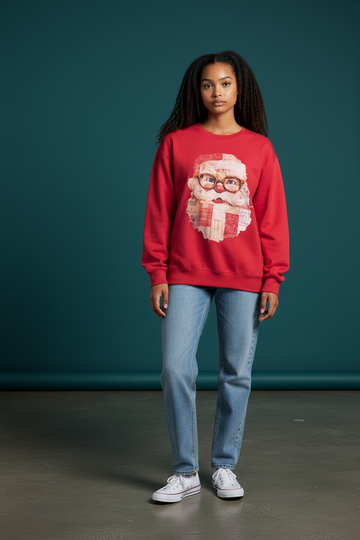 Christmas Sweater with Patchwork Santa Face