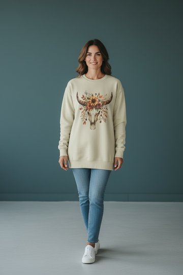 Festive Fall Cow Skull T-Shirt