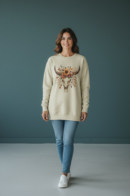 Festive Fall Cow Skull T-Shirt