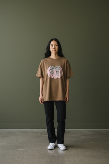 Brown Shirt with Pink Stripe Pumpkin and Leopard Bow T-Shirt