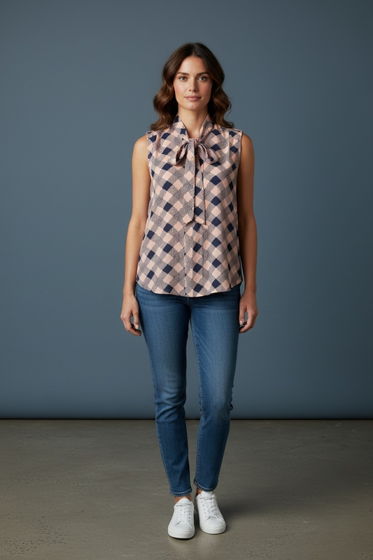 Business & Casual Ribbon Blouses In Pink & Black