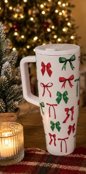 Red, Green. & White Bow Christmas Tumbler