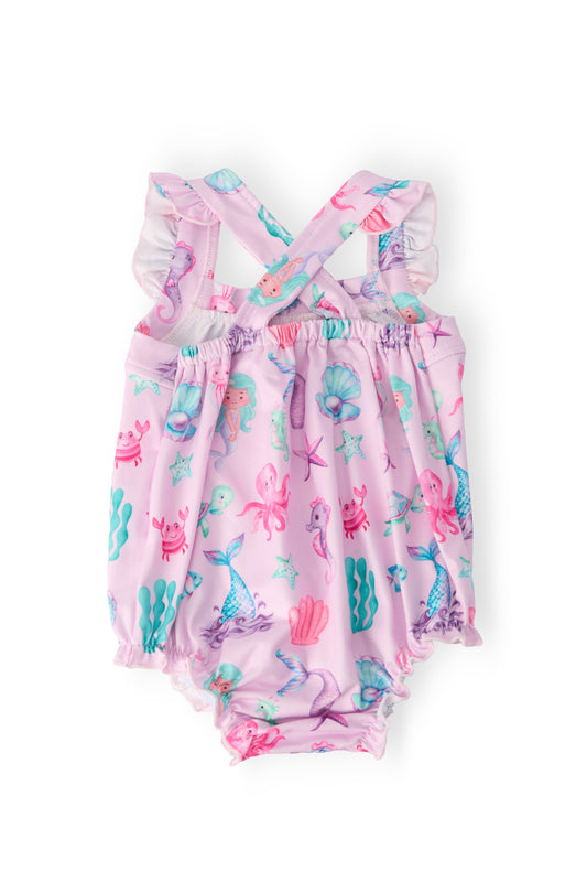 Under the Sea Ruffle Cross Back Romper