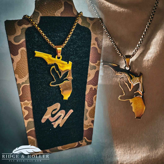 Florida Duck- Stainless Steel Necklace and Pendant States Series